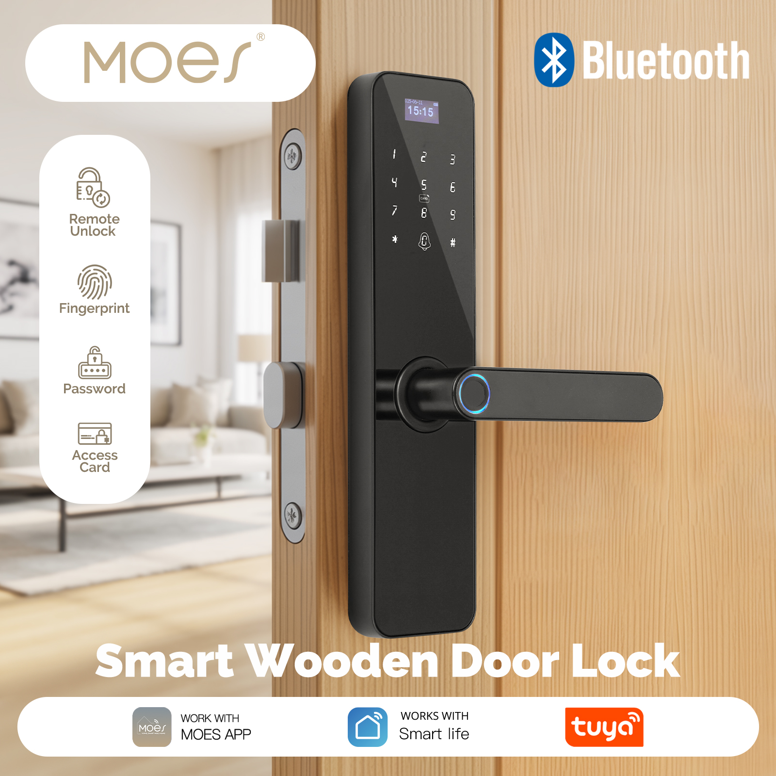 Home Security Tapo - MOES Bluetooth Smart Wooden Door Lock