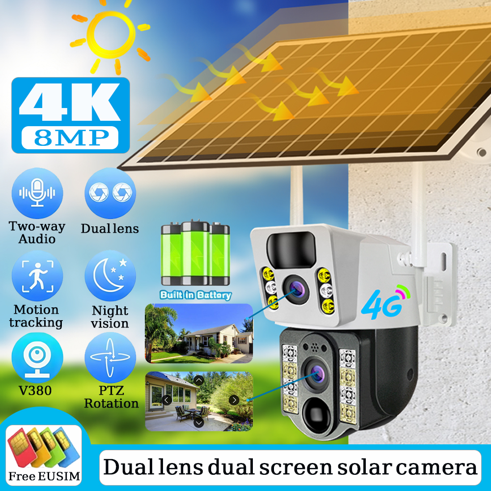 Ip Camera Outdoor 4K - 4K 8MP Wireless Solar Camera 4G