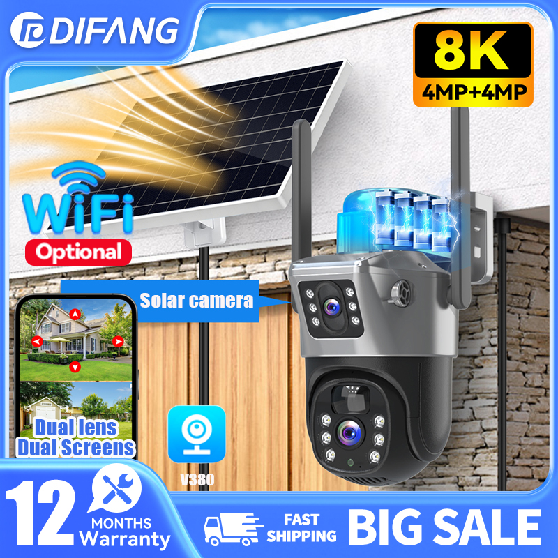 Ip Camera Outdoor 4K - V380 8MP Dual Lens Solar Security