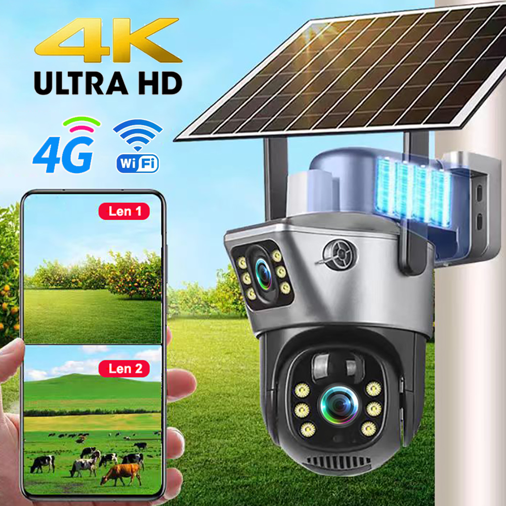 Ip Camera Outdoor 4K - 4G / WiFi Solar Camera Dual