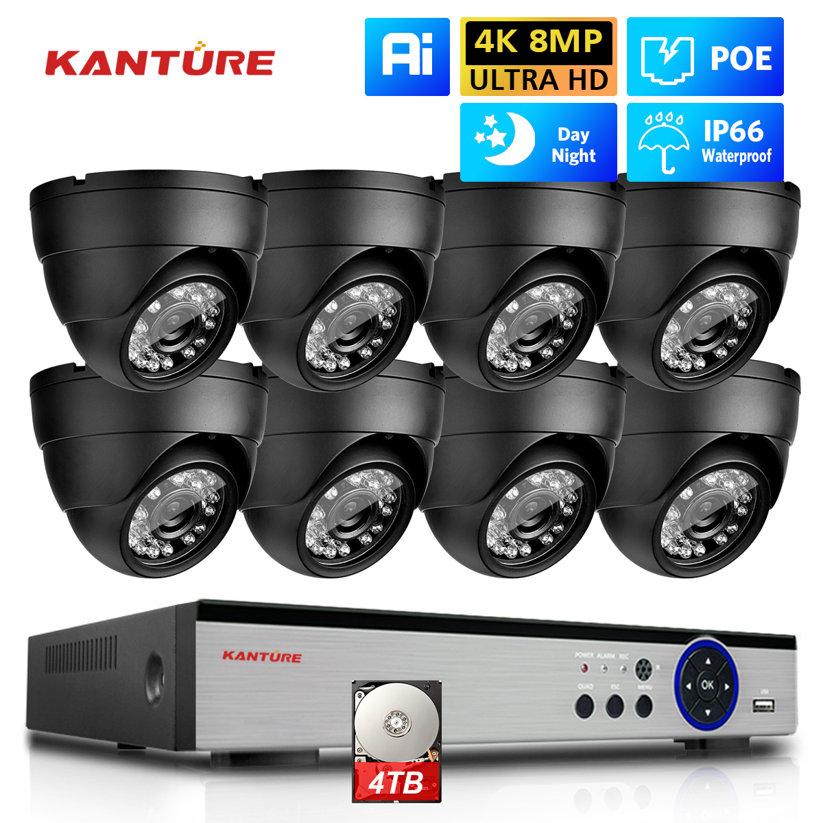 KANTURE 8CH 4K CCTV Camera Sys - Ip Camera Outdoor 4K บทวิจารณ์และราคา