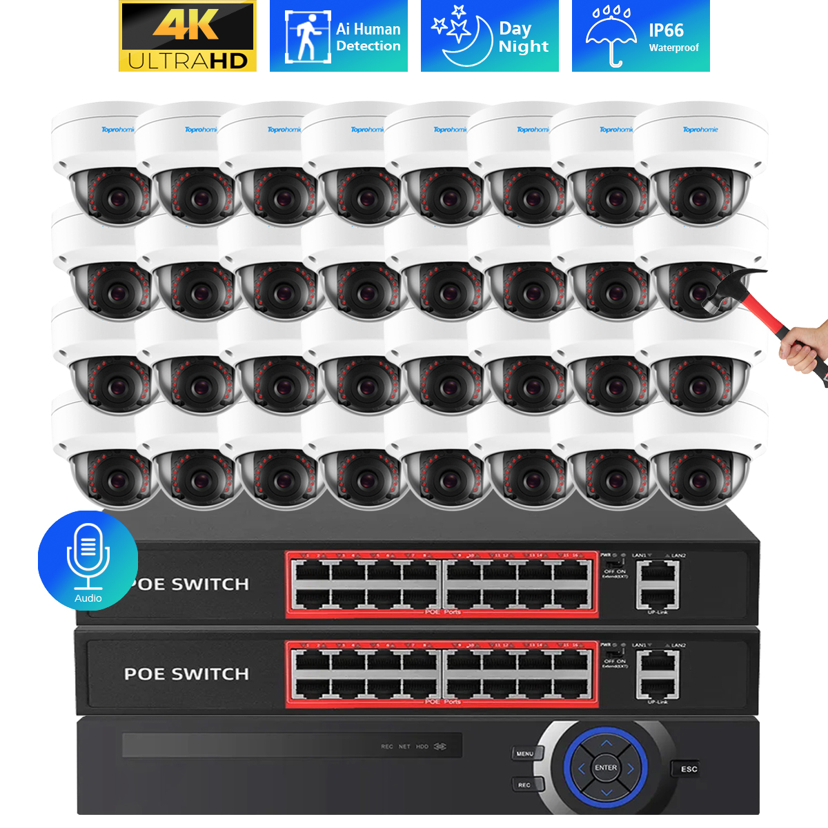 32CH 4K POE NVR Kit 8MP 5MP Se - Ip Camera Outdoor 4K บทวิจารณ์และราคา