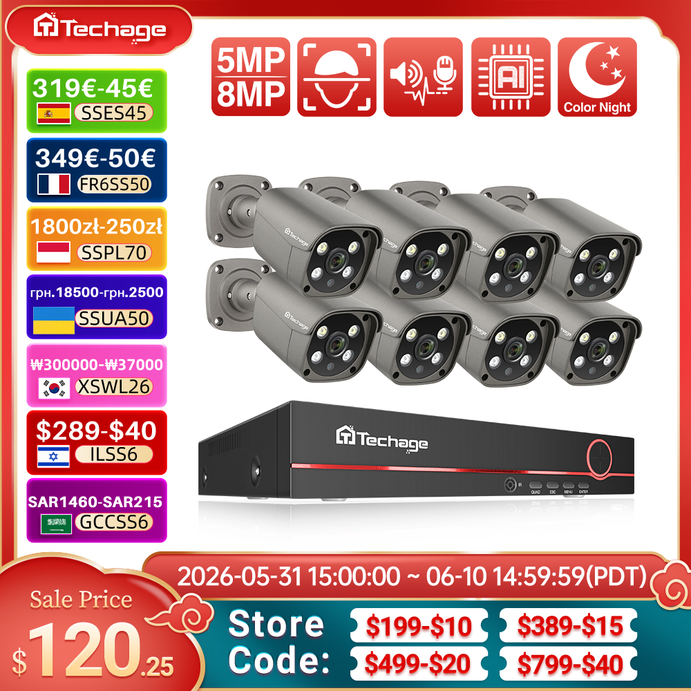 Techage 8CH 5MP 8MP Security C - Ip Camera Outdoor 4K บทวิจารณ์และราคา